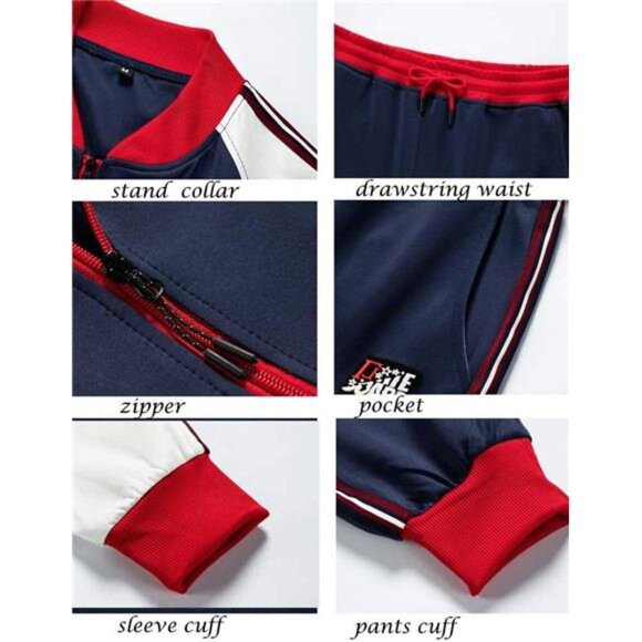 Men's Tracksuits 2 Piece Outfit Casual Long Sleeve Sweat Suit Set Full Zipper - Picture 2 of 5